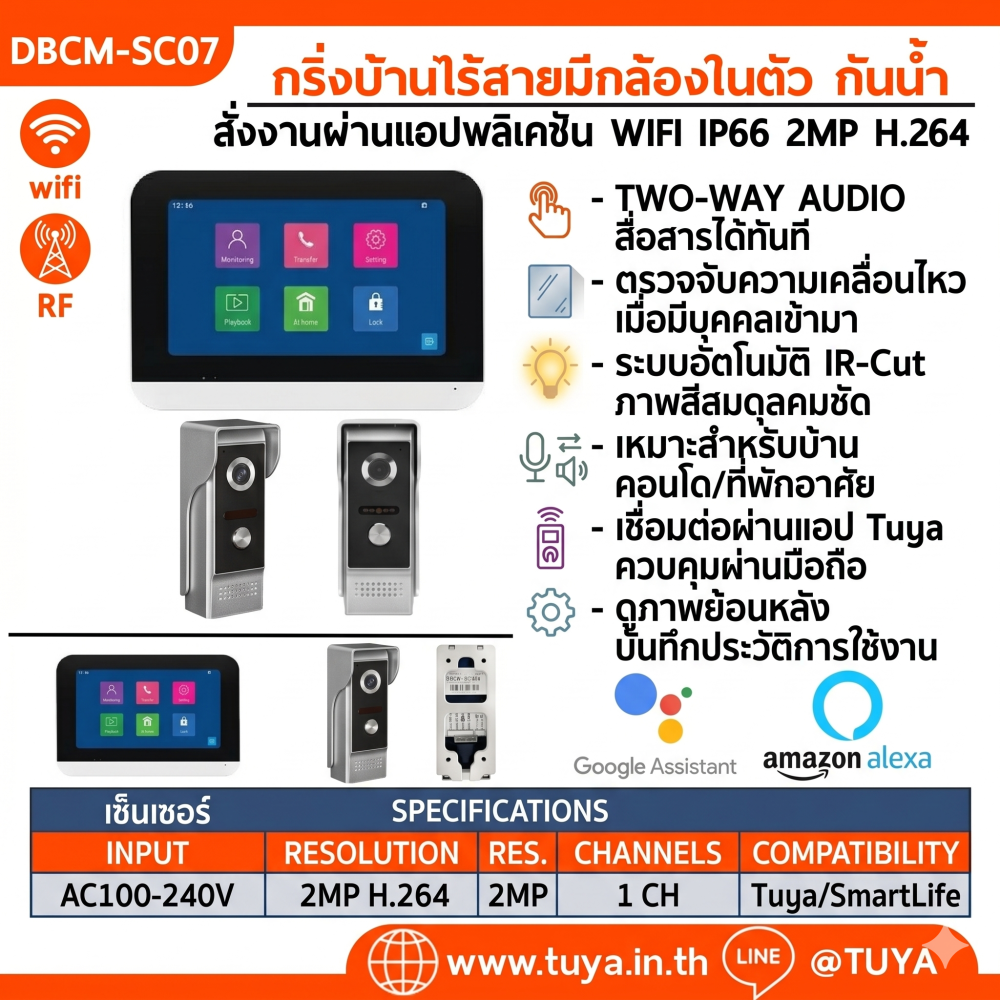 DBCM-SC07 ชุดกริ่งบ้าน Intercom มีกล้องในตัว พร้อมหน้าจอแสดงผลแบบทัชสกรีนภายในบ้าน Wifi 1080P 2MP LAN