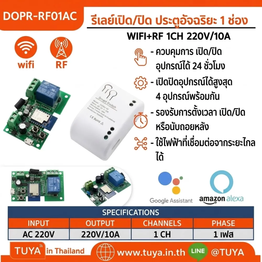 DOPR-RF01AC  รีเลย์เปิด/ปิด ประตูอัจริยะ 1 ช่อง WIFI+RF 1CH