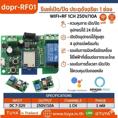 DOPR-RF01DC  รีเลย์เปิด/ปิด ประตูอัจริยะ 1 ช่อง WIFI+RF 1CH