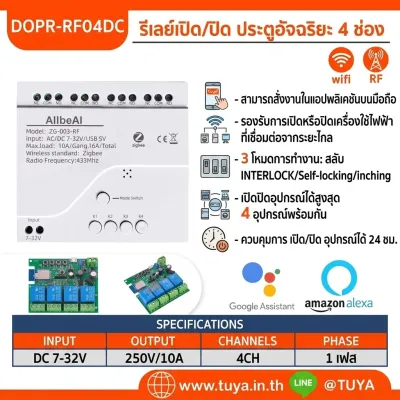 DOPR-RF04DC  รีเลย์เปิด/ปิด ประตูอัจริยะ 4 ช่อง WIFI + RF 4CH