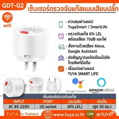 GDT-02 เซ็นเซอร์ตรวจจับแก๊สแบบเสียบปลั๊ก WIFI 70dB 250V
