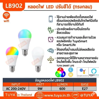 LB902 หลอดไฟแบบเกลียว E27 อัจฉริยะ RGBCW 9W WIFI (ทรงกลม)