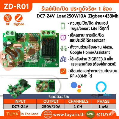 ZD-R01 รีเลย์สวิตซ์ 1ช่อง Zigbee+RF433 250V 10A DC7-32V