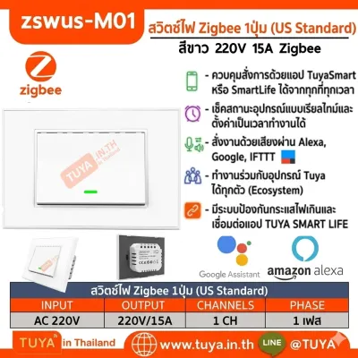 ZSWUS-M01 สวิตซ์เปิดปิดไฟฟ้าแบบปุ่มกด 1ปุ่ม ขนาดUS สีขาว Zigbee LL